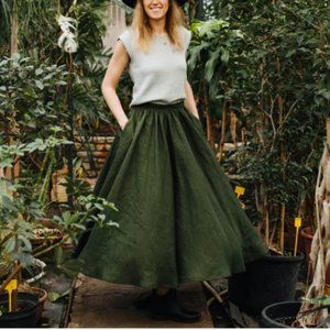 Mantaikotai Prague Linen Skirt - Moss Green
